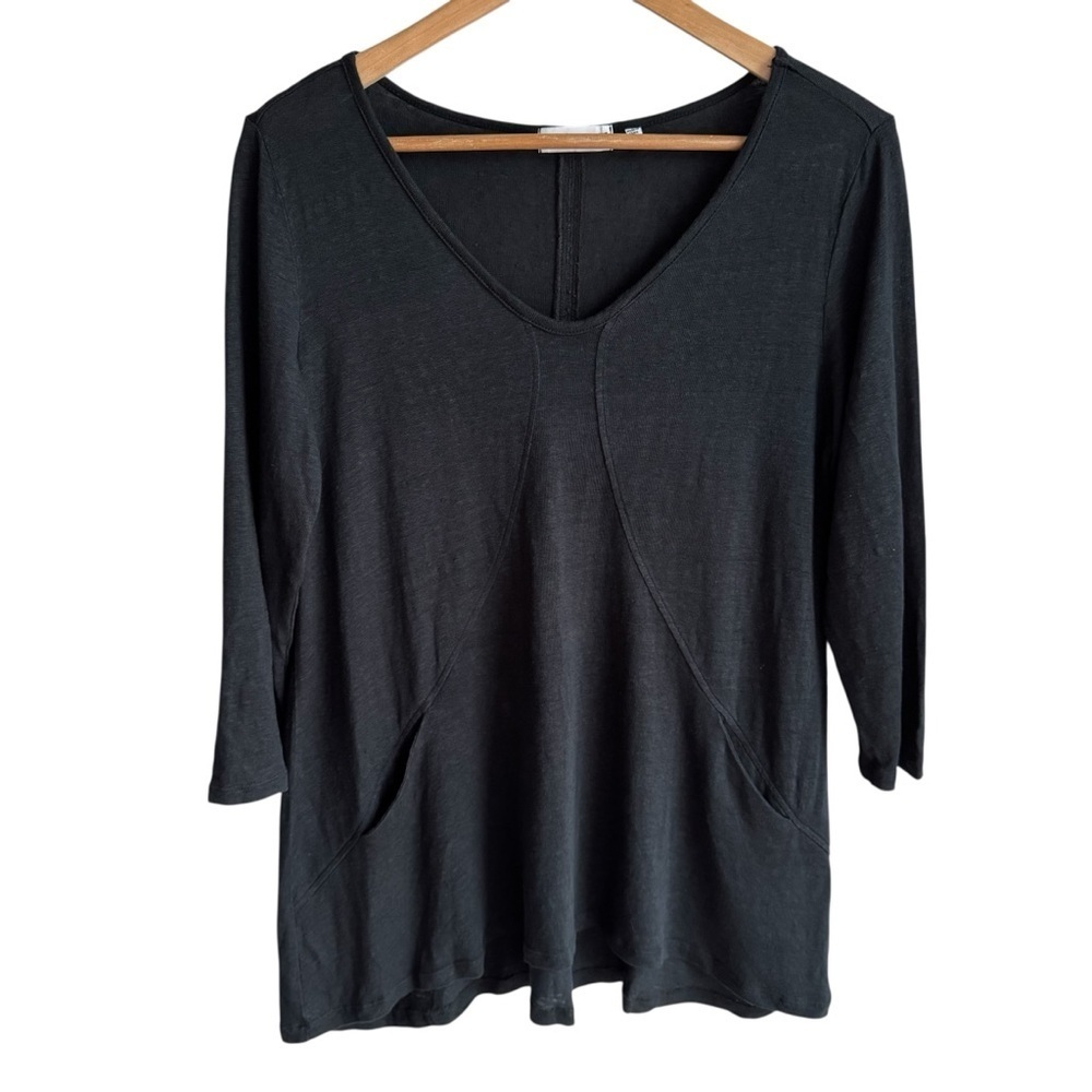 Habitat 100% Linen Long Sleeve Top XS Black V-Neck Shirt Relaxed Fit Classic EUC